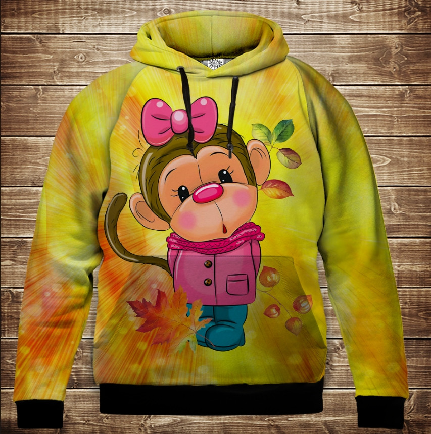 Толстівка з 3D принтом: Веселі мавпочки Жовтий. Дитячі і дорослі розміри. ВСІ Розміри, фото 1