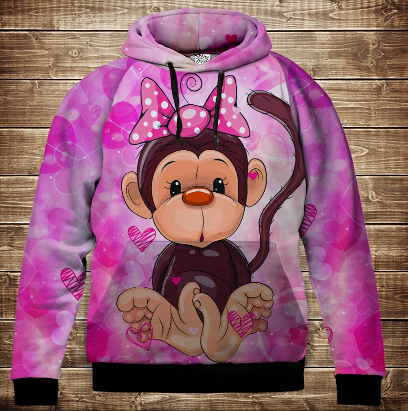 Толстівка з 3D принтом: Веселые обезьянки Розовый. Дитячі і дорослі розміри. ВСІ Розміри, фото 1