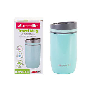 Термокухоль Kamille Блакитний 300ml з нержавіючої сталі KM-2048