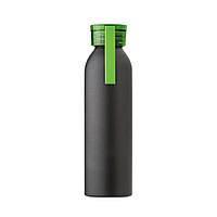Бутылка спортивная для воды алюминиевая черная с цветной крышкой лазерная гравировка логотипа