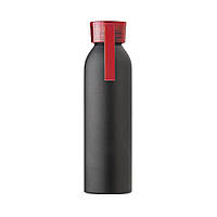 Бутылка спортивная для воды алюминиевая черная с цветной крышкой лазерная гравировка логотипа
