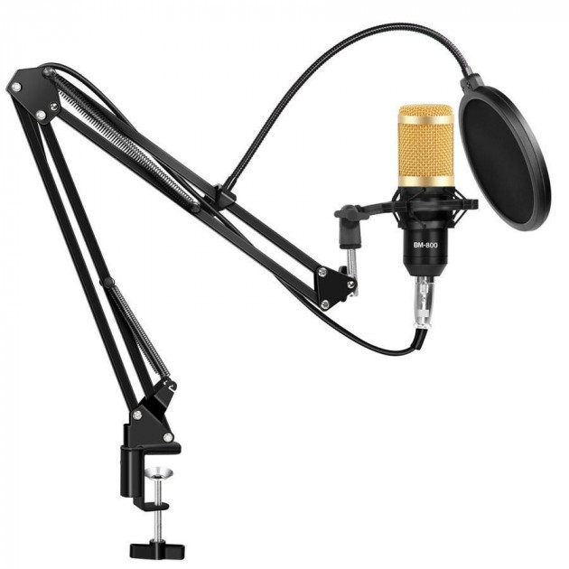 Студийный микрофон со стойкой и ветрозащитой и Звуковая внешняя карта V8 для записи вокала Music D.J. M 800 - фото 4 - id-p1391168441