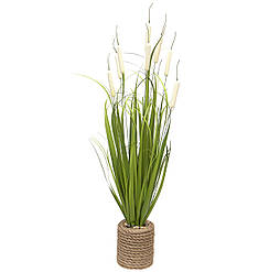Штучна рослина Рогіз з травою у горшку, 78 см, білий, пластик (130368)