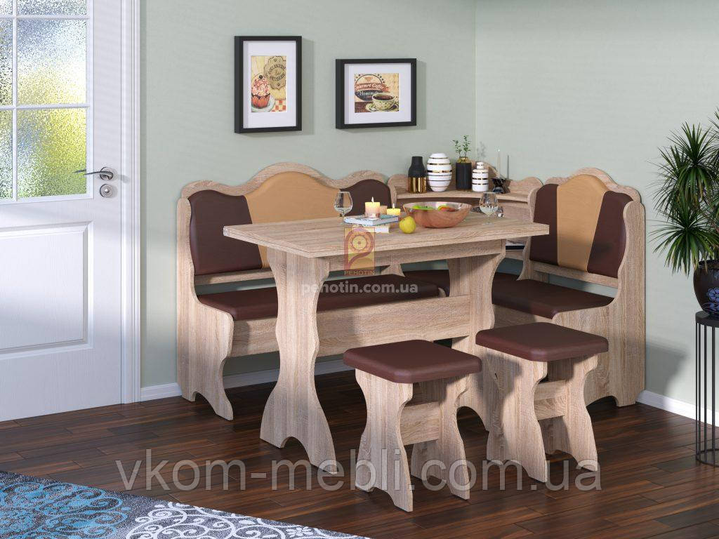 Кухонний куточок Корнет (стіл розкладний+диван+2 табурета), фото 1
