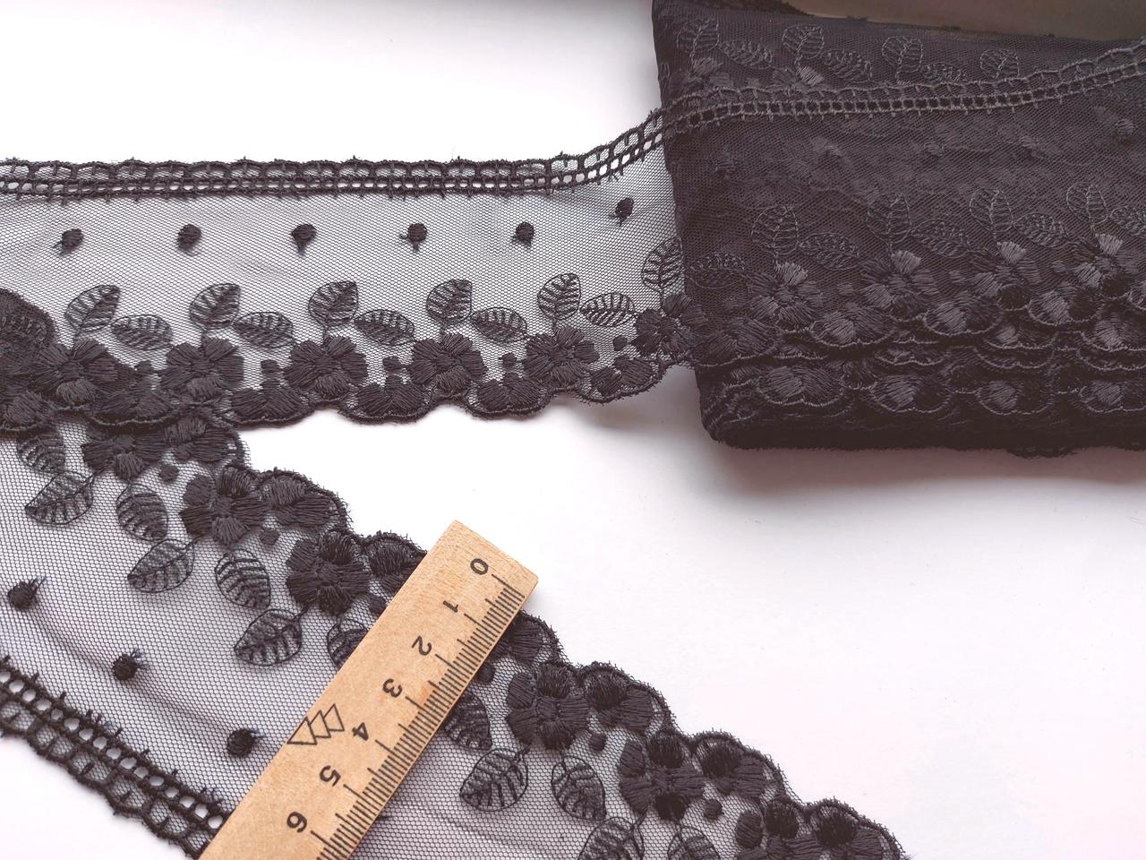 Мереживо на метраж на сітці 7 см. Чорне