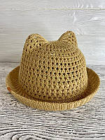 Солнцезащитная детская хлопковая шляпа панама с ушками бежевая 48-52