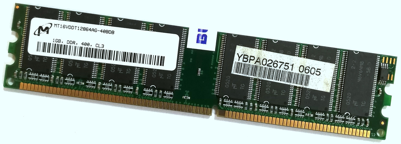 Оперативна пам'ять Micron DDR 1Gb 400MHz 3200U CL3 (MT16VDDT12864AG-40BDB) Б/В