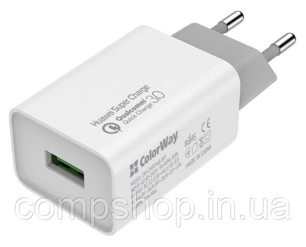 Пристрій зарядний мережевий Colorway 1USB Chip-Huawei Super Charge/Quick Charge 3.0, 4A (20W) білий (код