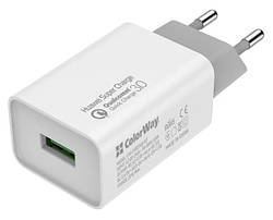 Пристрій зарядний мережевий Colorway 1USB Chip-Huawei Super Charge/Quick Charge 3.0, 4A (20W) білий (код