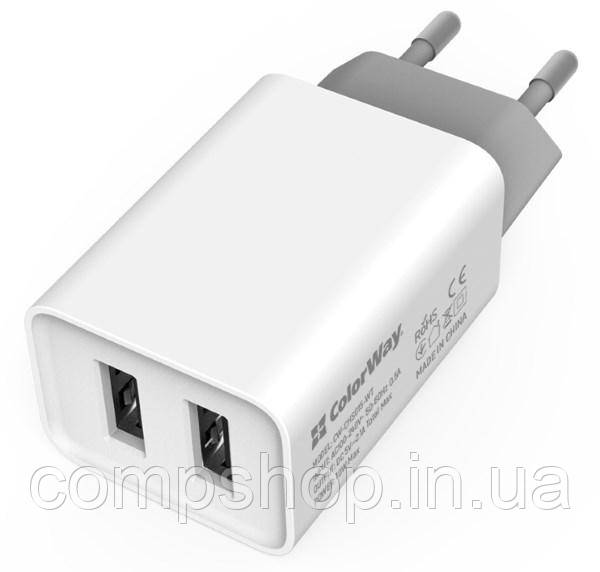 Пристрій зарядний мережевий Colorway 2USB AUTO ID 2.1A (10W) білий (код 115296), фото 1