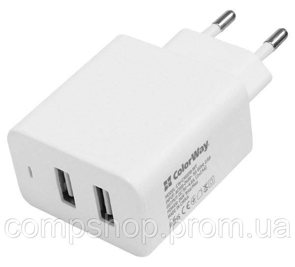 Пристрій зарядний мережевий Colorway 2USB AUTO ID 4.8A (20W) білий (код 115297), фото 1