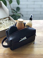 Шкіряна косметичка з карманом (несесер) коричнева