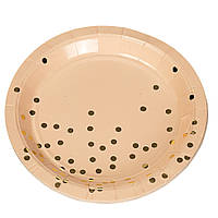 Праздничные одноразовые бумажные тарелки 18 см "Золотистые горошки средние" (набор 10 шт.) розовый цвет