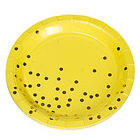 Святкові одноразові паперові тарілки 18 мл "Золотисті горошки середні" (набір 10 шт.) жовтий колір
