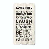 Декоративна дерев'яна табличка 30х15 Family rules хрт10034ба