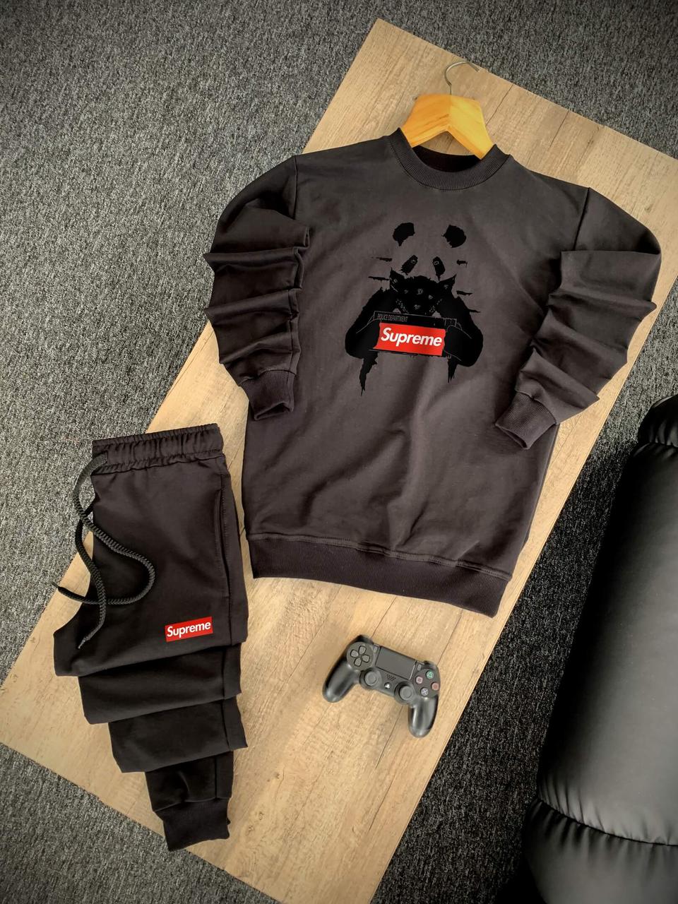 Чоловічий трикотажний спортивний костюм Supreme Panda (Модний спортивний костюм Суприм приталений) Чорний, 48