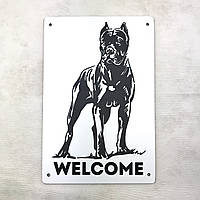 Металева вхідна табличка Welcome молодий бійцівський собака 20х30 см зоомт0320х30а