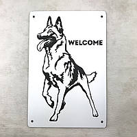 Металева вхідна табличка Welcome вівчарка 20х30 см зоомт0520х30а