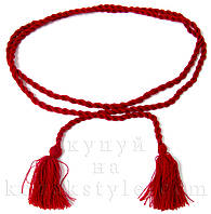 Пояс плетений з китицями для вишиванки червоний 170 см