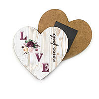 Декоративный деревянный магнит-сердце 8х8 см «LOVE»