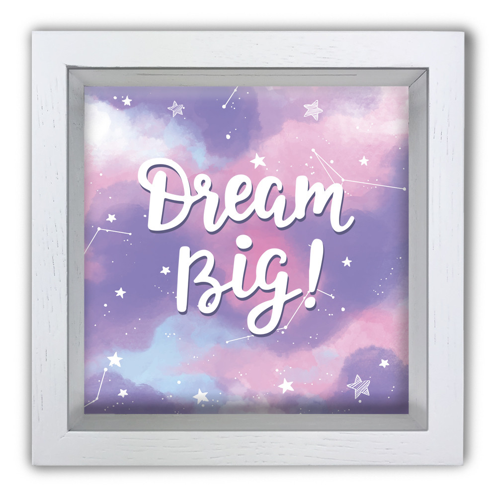 Дерев'яна копілка 20х20 см Dream big зорі фіолетове небо хркп0023ба, фото 1