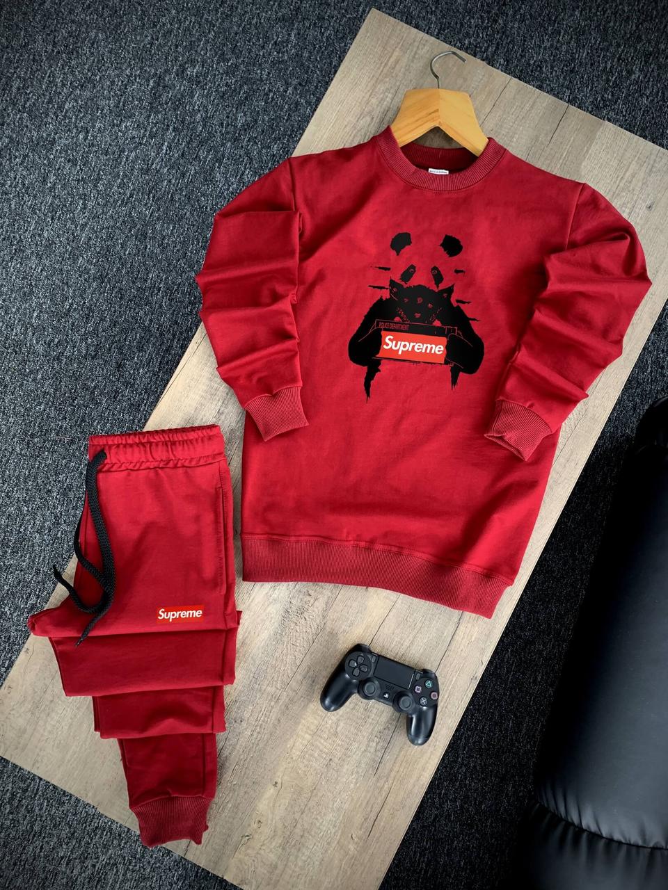 Чоловічий трикотажний спортивний костюм Supreme Panda (Модний спортивний костюм Суприм приталений) Червоний, XXL