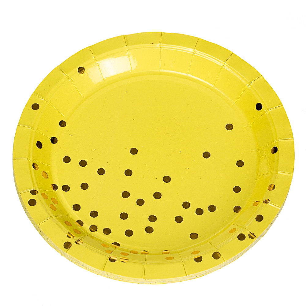 Одноразові паперові тарілки на свято 23 мл "Золотисті горошки великі" (набір 10 шт.) Жовті колір