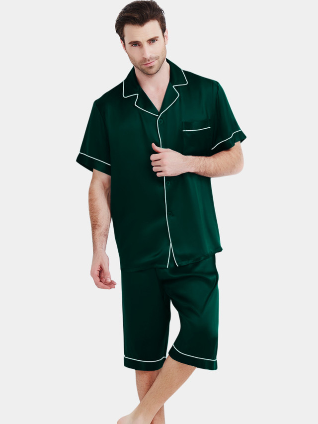 чоловіча атласна піжама зелена