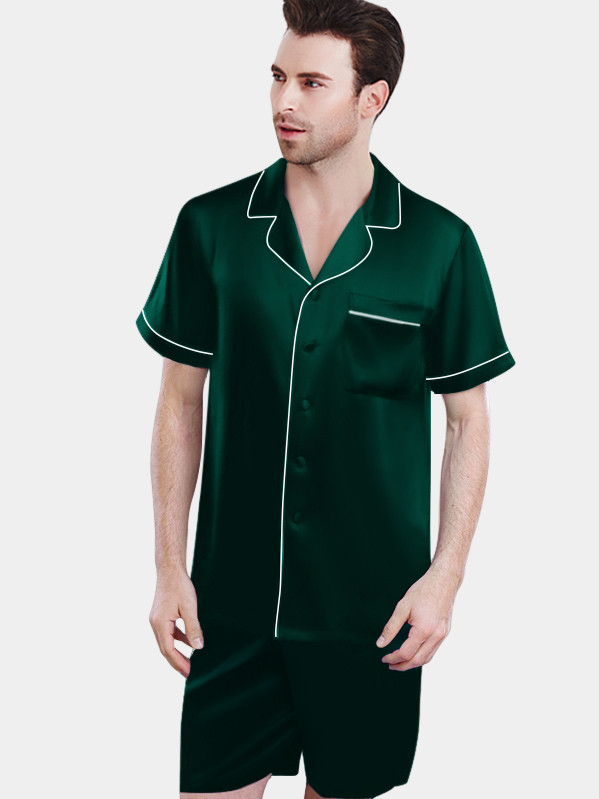 чоловіча шовкова атласна піжама зелена