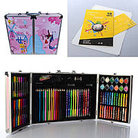 Детский набор для творческого развития в чемодане, карандаши, акварельные краски, фломастеры,розовый