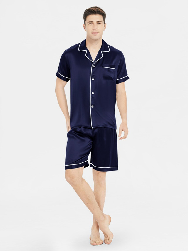 чоловіча атласна шовкова піжама чоловіча атласна піжама синя