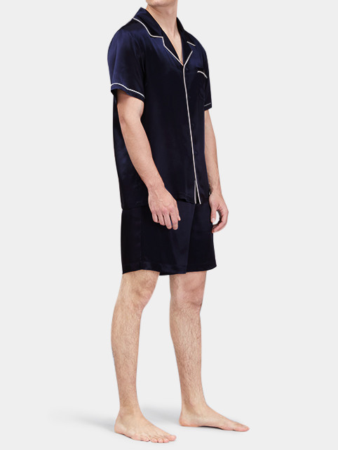 чоловіча шовкова атласна піжама купить синя чоловіча шовкова атласна піжама синя