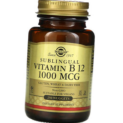 Вітамін Б12 (Ціанокобаламін) Солгар Solgar Sublingual Vitamin B-12 1000 250 таб mcg, фото 1
