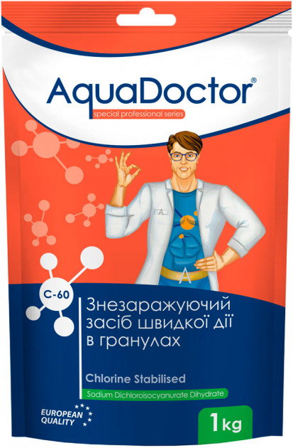 Швидкорозчинний шок хлор для басейну Aquadoctor С60 (гранули) 1 кг