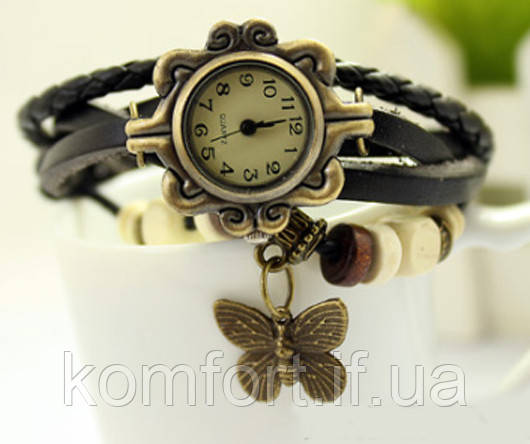 Годинник браслет з метеликом (чорні)