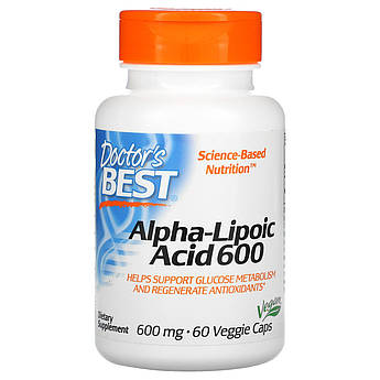 Альфа-Ліпоєва кислота 600 мг Doctor's Best Alpha-Lipoic Acid для метаболізму глюкози 60 капсул