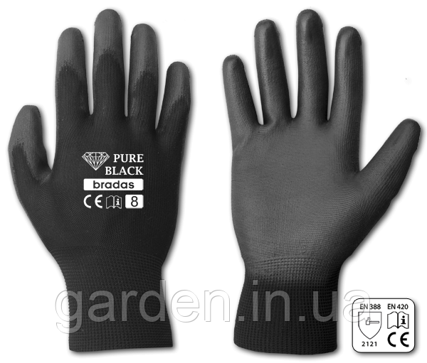 Рукавички захисні PURE BLACK поліуретан, розмір 7, RWPBC7, фото 1