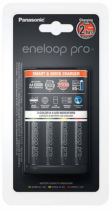 Зарядний пристрій Panasonic BQ-CC55+BK-3HCDE (K-KJ55HCD40E), AA/AAA, Eneloop ready, LED-індикатор, 4 канали, фото 1