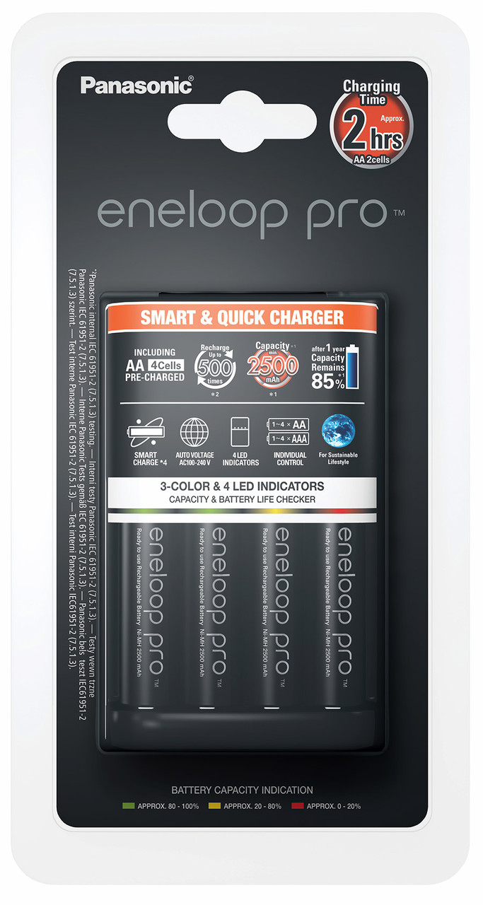 Зарядний пристрій Panasonic BQ-CC55+BK-3HCDE (K-KJ55HCD40E), AA/AAA, Eneloop ready, LED-індикатор, 4 канали