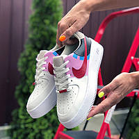 Кроссовки женские Nike Air Force 1 кожаные Белый/Бежевый/Розовый