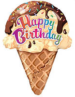 Фольгована кулька міні-фігура морозиво Happy Birthday коричневе 41см Китай