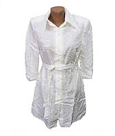 Белая женская туника - блузка, хлопоковая рубашка для женщин с поясом