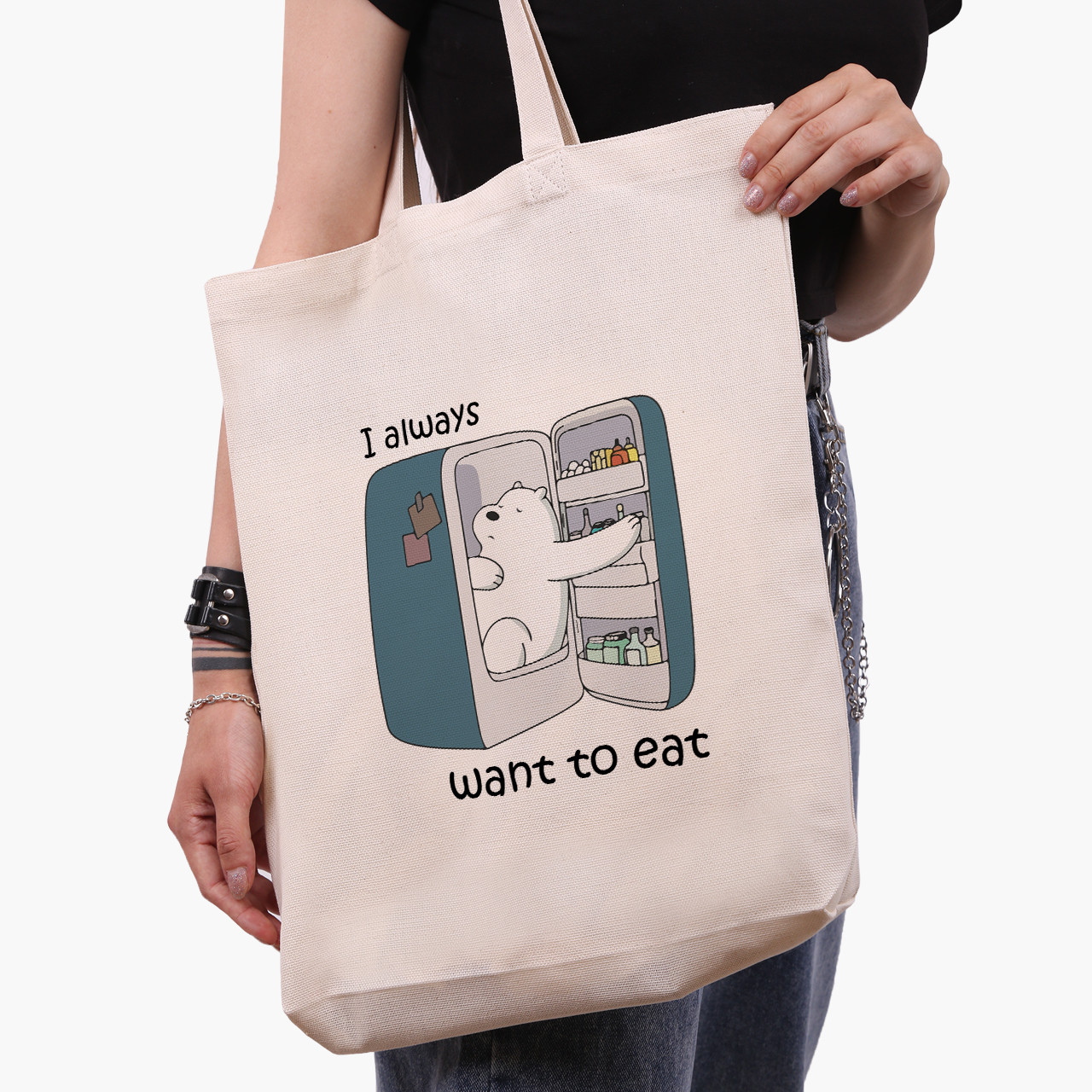 Еко сумка Вся правда про ведмедів (We Bare Bears) бежева з широким дном канвас