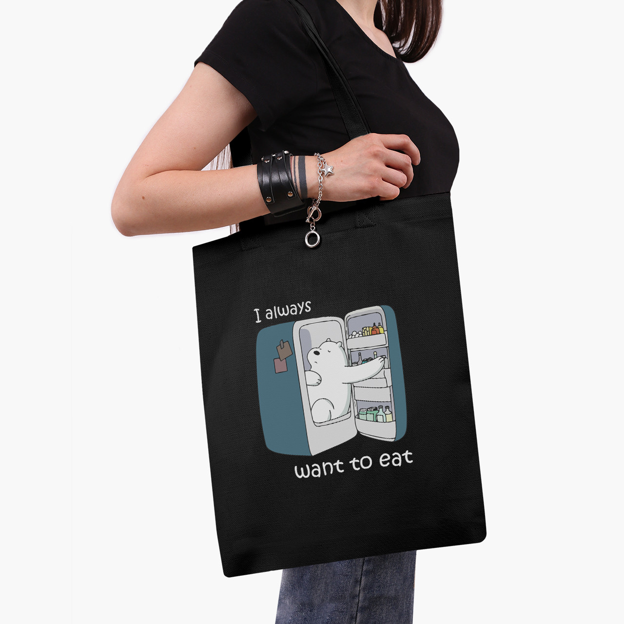 Еко сумка Вся правда про ведмедів (We Bare Bears) чорна саржа, шопер з принтом