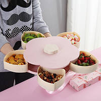 Менажница - тарелка для закусок Flower Candy Box, Розовая / Конфетница