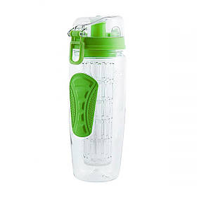 Пляшка спортивна тританова для води з відсіком для фруктів, герметична, Зелений