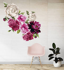 Вінілова інтер'єрна наклейка Акварельні квіти півоній у кольорі фуксія, "S" від 15 до 25 см