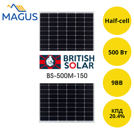 Сонячна батарея British Solar BS-500M-150, 500 Вт 9BB (монокристал), фото 1