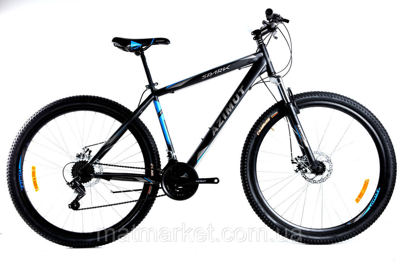 Велосипед гірський Azimut Spark 29" GFRD 19" рама, чорно-синій. Shimano, фото 1