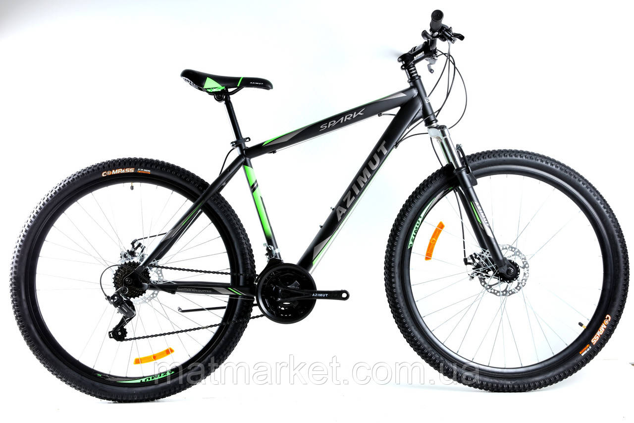 Велосипед гірський Azimut Spark 29" GFRD 19" рама, чорно-зелений. Shimano, фото 1